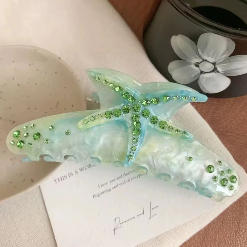 Starfish Pearly Green Blue Hair Clip